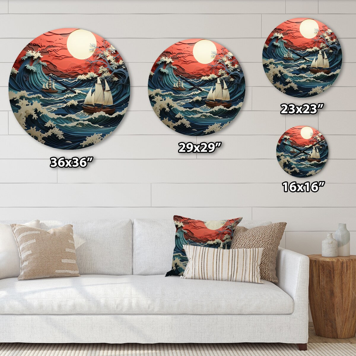 Designart "Japon Coral Waves Papercut II" Japanese Oversized Wall Clock