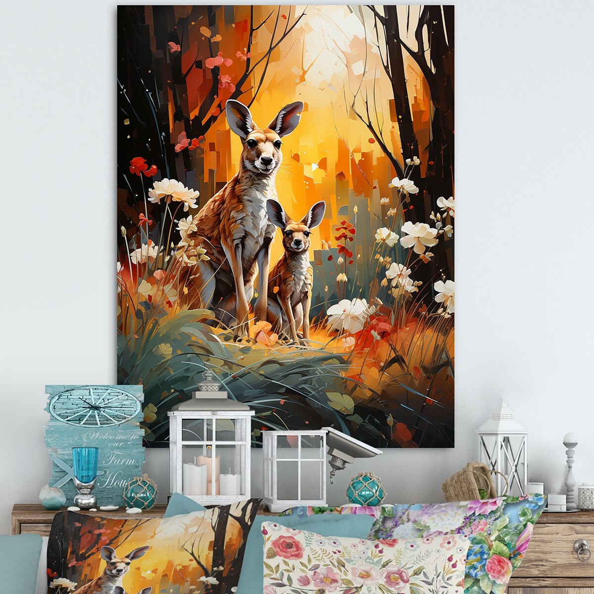 Designart "Kangaroo Eucalyptus Flower Oasis " Kangaroo Animal Wall Art