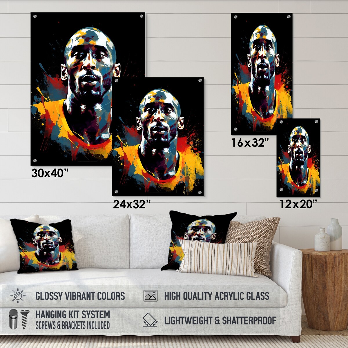 Designart "Kobe Memory III" Sport Basketball Gloss Wall Decor Black - Modern Acrylic Wall Art For Bedroom