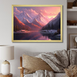 Designart "Lake And Mountain Peaks" Landscape Mountains Lake Framed Canvas Art Print