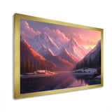 Designart "Lake And Mountain Peaks" Landscape Mountains Lake Framed Canvas Art Print