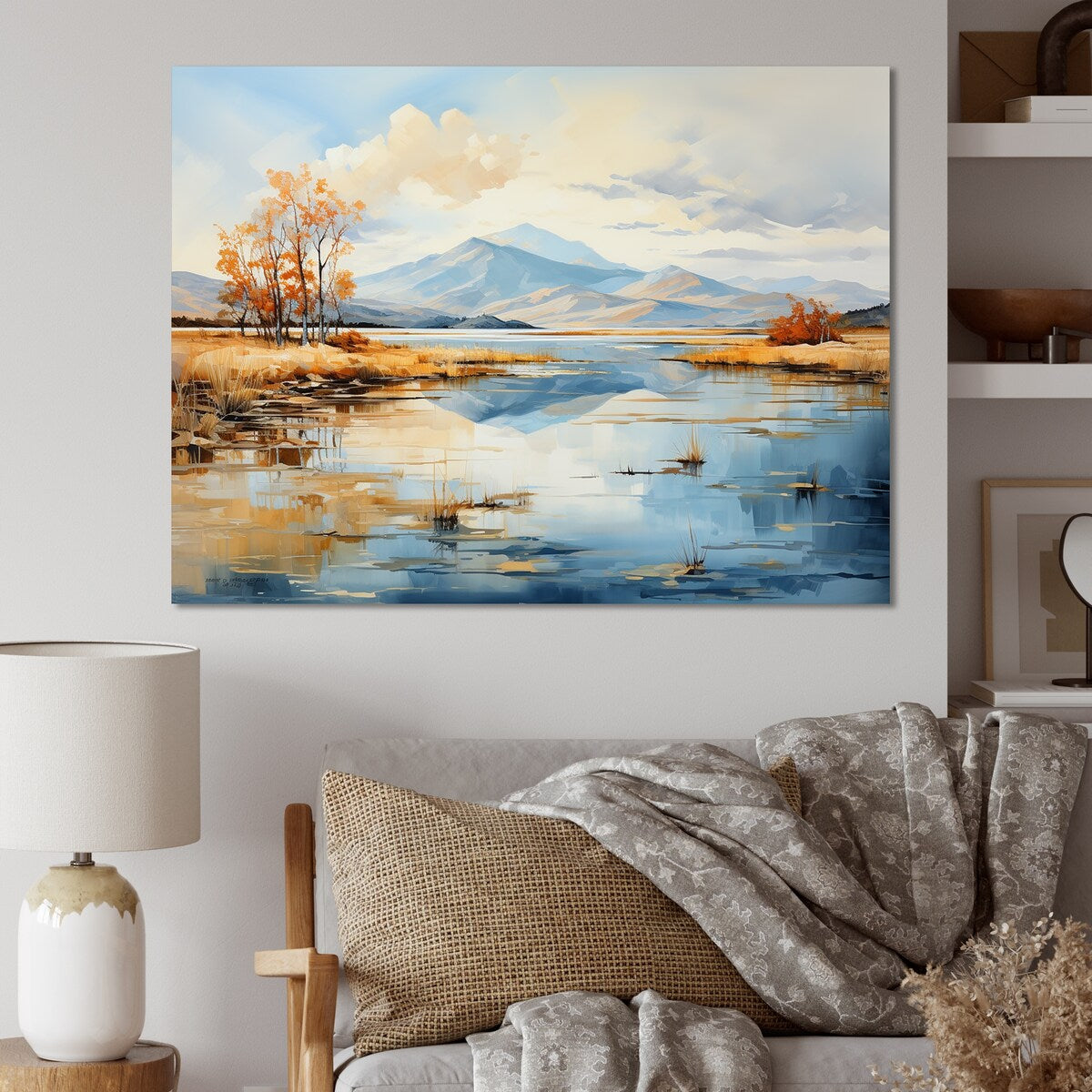 Designart "Lakes Rivers Minimalism Charm " River Wall Art Canvas