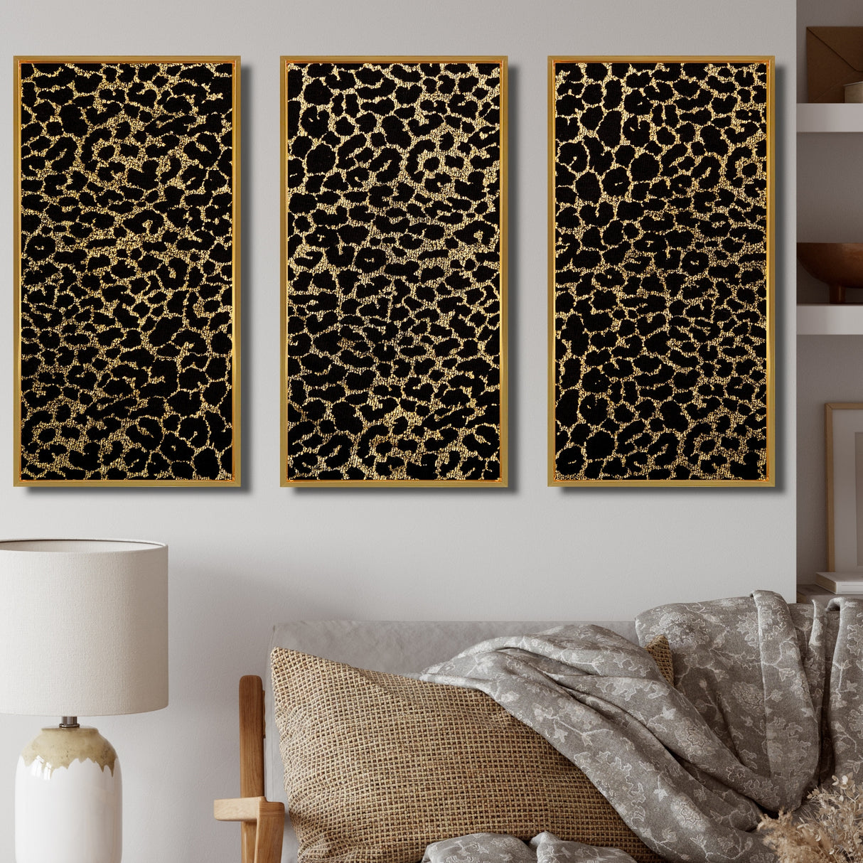 Designart "Leopard Fur Safari V" Mid-Century Modern Framed Artwork Set of 3 - 4 Colors of Frames
