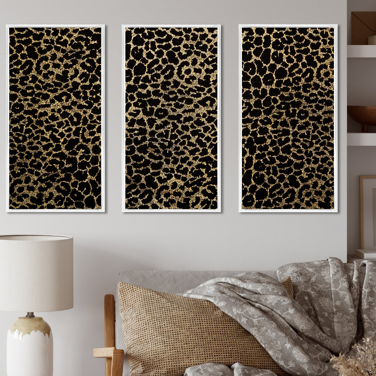 Designart "Leopard Fur Safari V" Mid-Century Modern Framed Artwork Set of 3 - 4 Colors of Frames