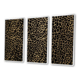 Designart "Leopard Fur Safari V" Mid-Century Modern Framed Artwork Set of 3 - 4 Colors of Frames
