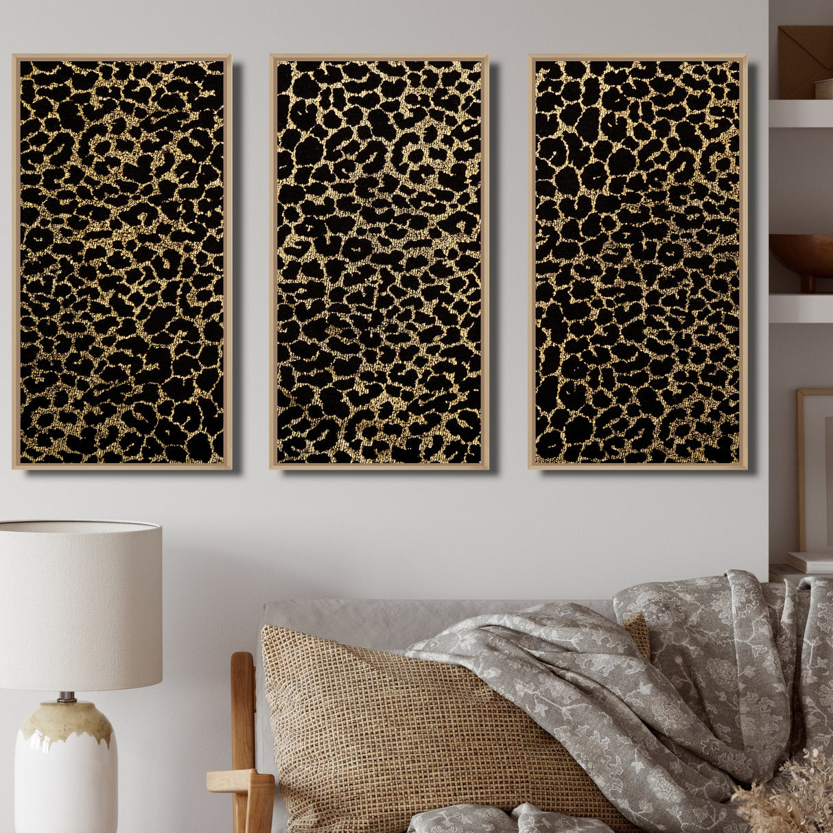 Designart "Leopard Fur Safari V" Mid-Century Modern Framed Artwork Set of 3 - 4 Colors of Frames