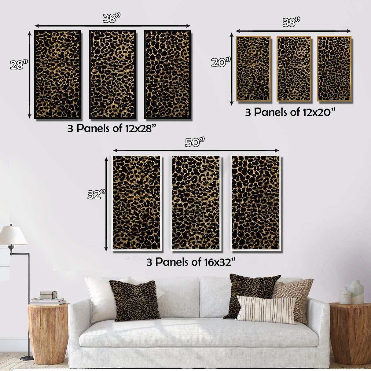 Designart "Leopard Fur Safari V" Mid-Century Modern Framed Artwork Set of 3 - 4 Colors of Frames