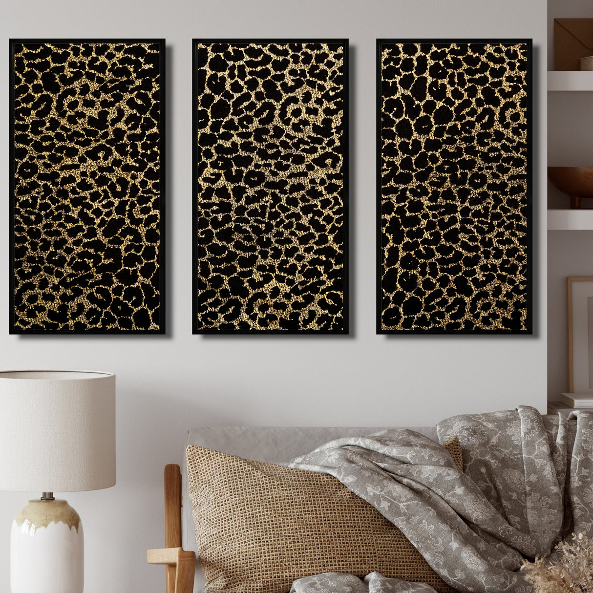 Designart "Leopard Fur Safari V" Mid-Century Modern Framed Artwork Set of 3 - 4 Colors of Frames