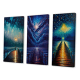 Designart "Light At The End Of The Pier During Stormy Night I" Nautical & Beach Gallery Wall Set Of 3 - For Home Decor