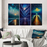 Designart "Light At The End Of The Pier During Stormy Night I" Nautical & Beach Gallery Wall Set Of 3 - For Home Decor