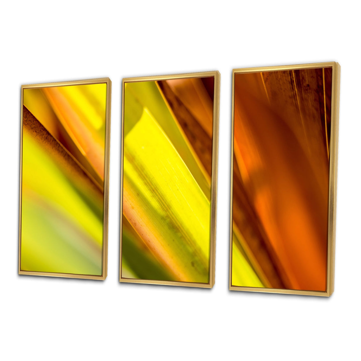 Designart "Light Green And Orange Sunshine" Modern Framed Art Set of 3 - 4 Colors of Frames