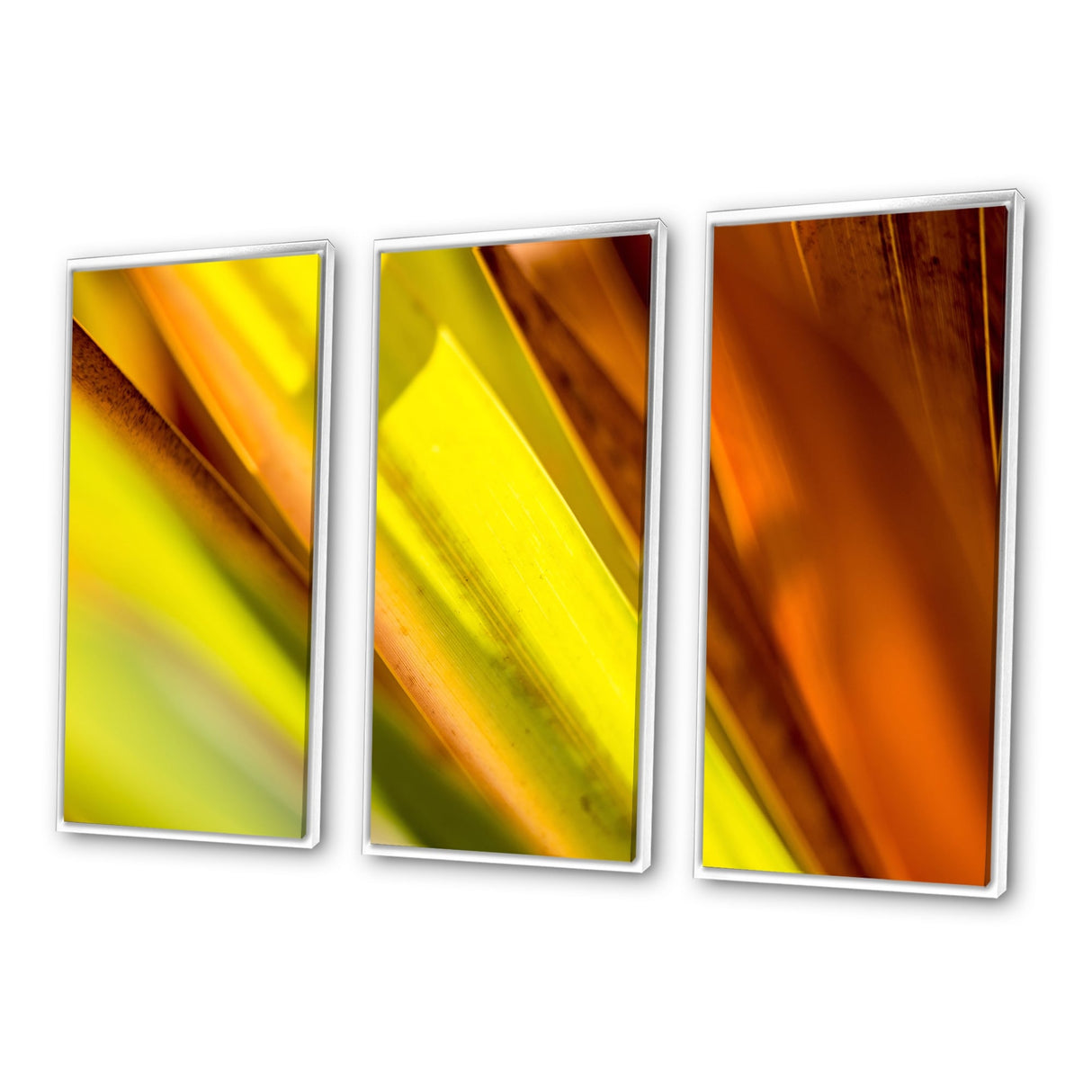 Designart "Light Green And Orange Sunshine" Modern Framed Art Set of 3 - 4 Colors of Frames