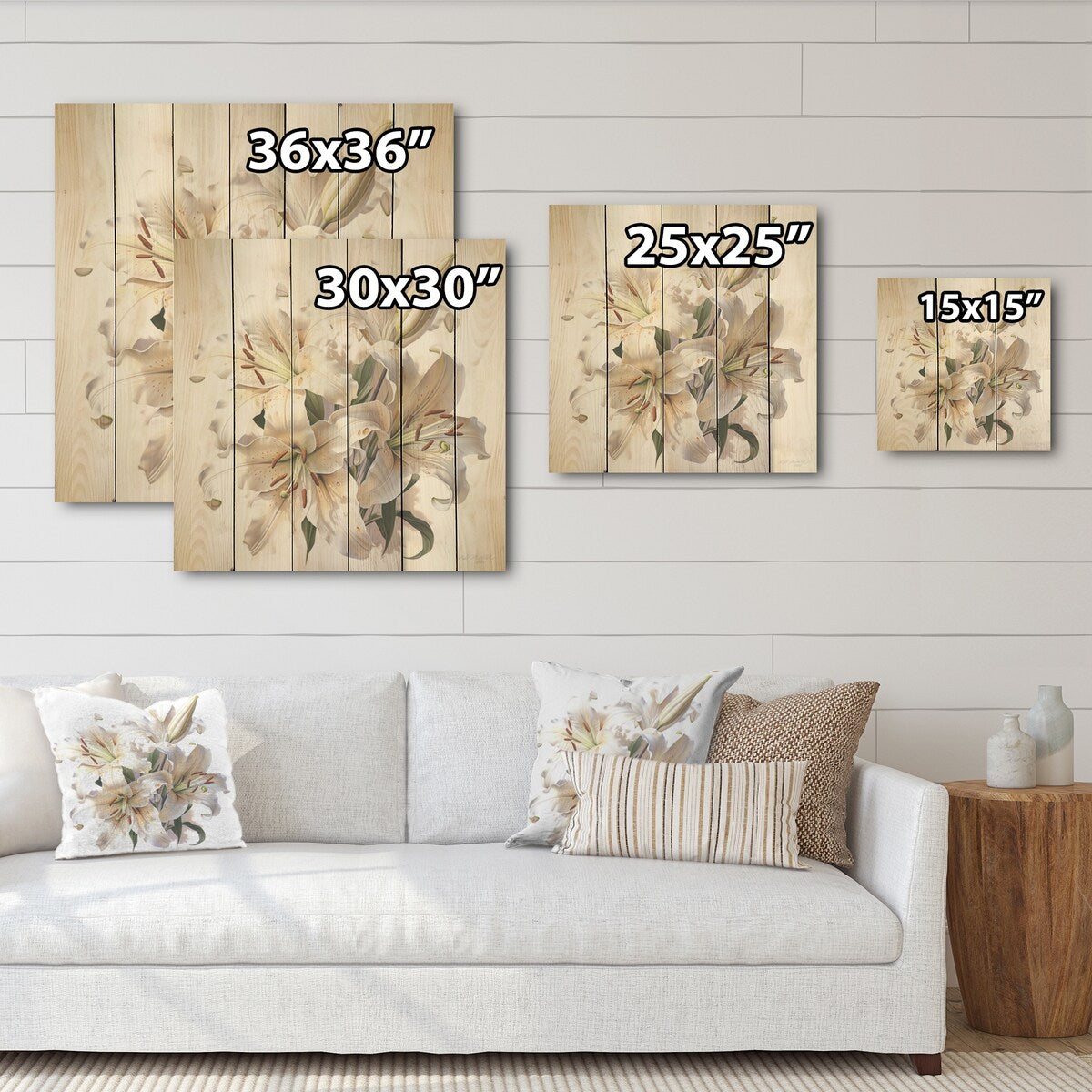 Designart "Lily Blossom Ballet I" Lilies Wood Wall Decor - Traditional Beige Wood Panel On Natural Pine Wood