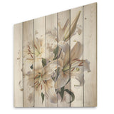 Designart "Lily Blossom Ballet I" Lilies Wood Wall Decor - Traditional Beige Wood Panel On Natural Pine Wood