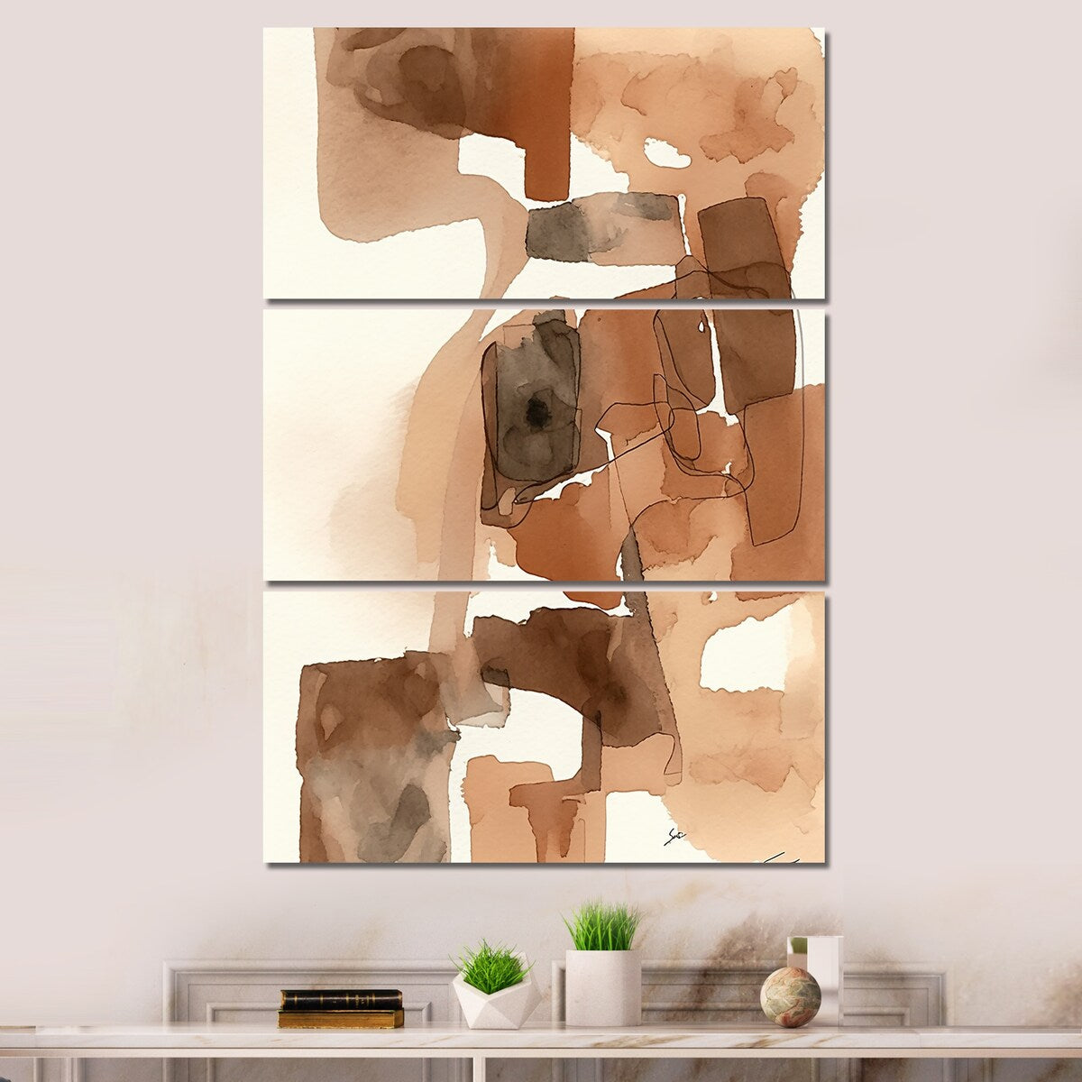 Designart "Liquid Earth Tones I" Abstract Liquid Ink Canvas Art Print - 3 Panels