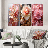 Designart "Liquid Flower Art Tender White And Light Pink IV" Abstract Shapes Pink - Gallery Set Of 3 For Office Decor