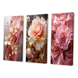 Designart "Liquid Flower Art Tender White And Light Pink IV" Abstract Shapes Pink - Gallery Set Of 3 For Office Decor