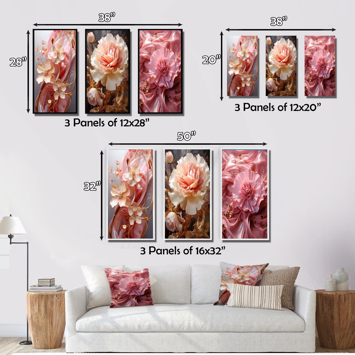 Designart "Liquid Flower Art Tender White And Light Pink IV" Abstract Shapes Pink - Gallery Set Of 3 For Office Decor