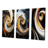 Designart "Liquid Gold Black And White Spiral Magic I" Abstract Spirals Gallery Wall Set Of 3 For Home Decor