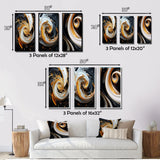 Designart "Liquid Gold Black And White Spiral Magic I" Abstract Spirals Gallery Wall Set Of 3 For Home Decor