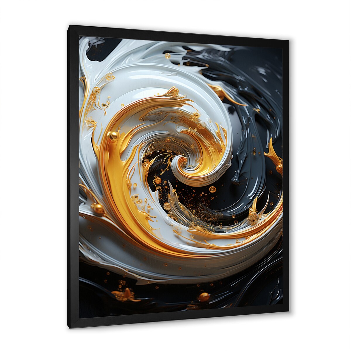 Designart "Liquid Gold Black And White Spiral Magic" Abstract Spirals Framed Wall Art Prints