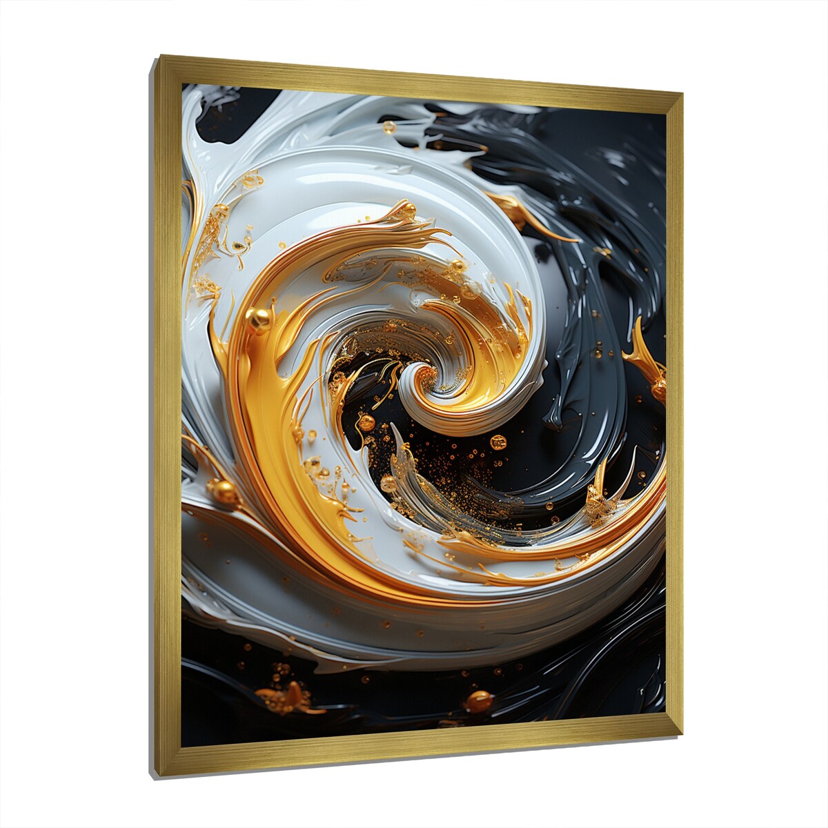 Designart "Liquid Gold Black And White Spiral Magic" Abstract Spirals Framed Wall Art Prints