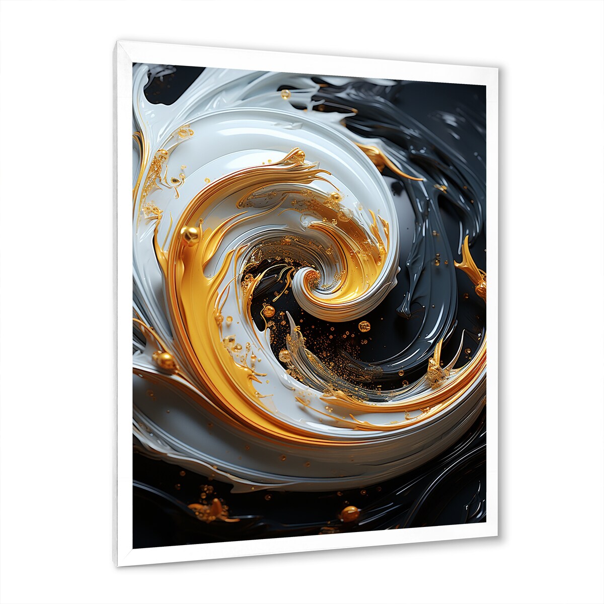 Designart "Liquid Gold Black And White Spiral Magic" Abstract Spirals Framed Wall Art Prints