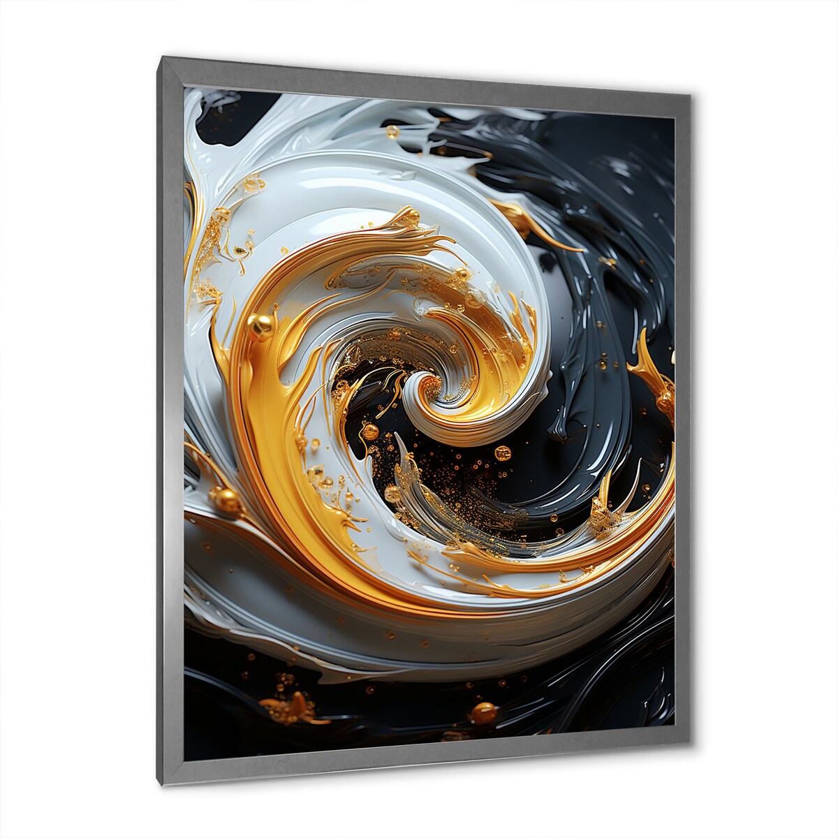 Designart "Liquid Gold Black And White Spiral Magic" Abstract Spirals Framed Wall Art Prints