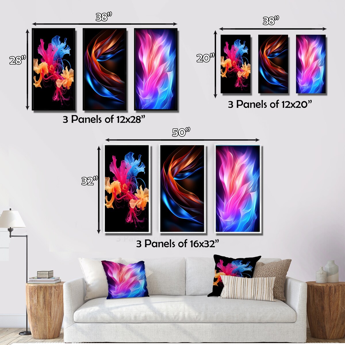 Designart "Liquid Ink Abstraction Pink Blue Orange" Abstract Liquid Ink Blue - Canvas Set Of 3 For Living Room Decor