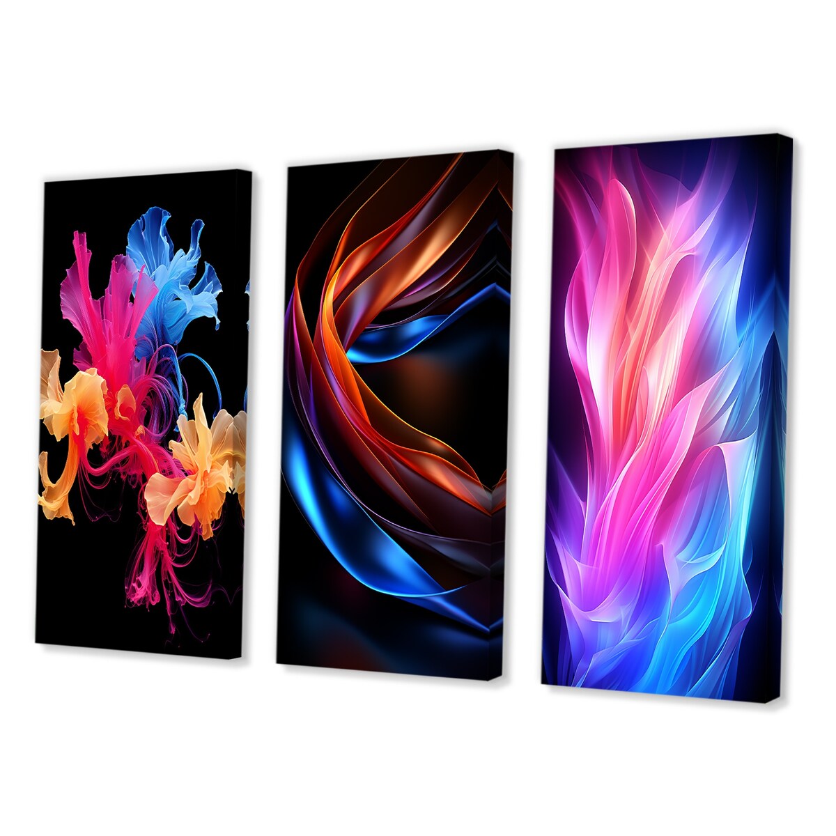 Designart "Liquid Ink Abstraction Pink Blue Orange" Abstract Liquid Ink Blue - Canvas Set Of 3 For Living Room Decor