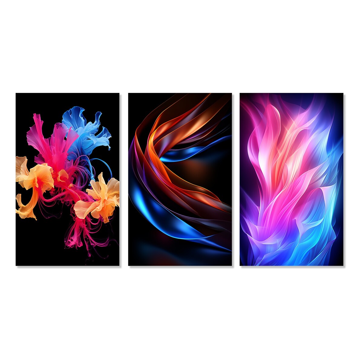 Designart "Liquid Ink Abstraction Pink Blue Orange" Abstract Liquid Ink Blue - Canvas Set Of 3 For Living Room Decor