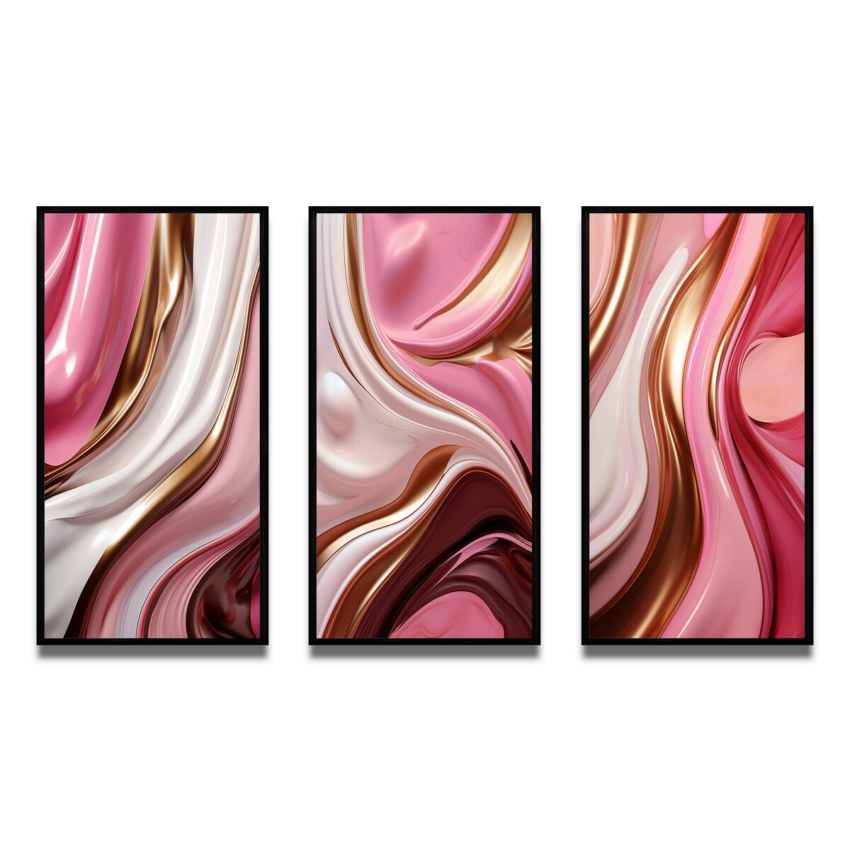 Designart "Liquid Pink & Gold Succulent Glam Art Alchemy IV" Abstract Shapes Frame Gallery Set Of 3 For Office Decor