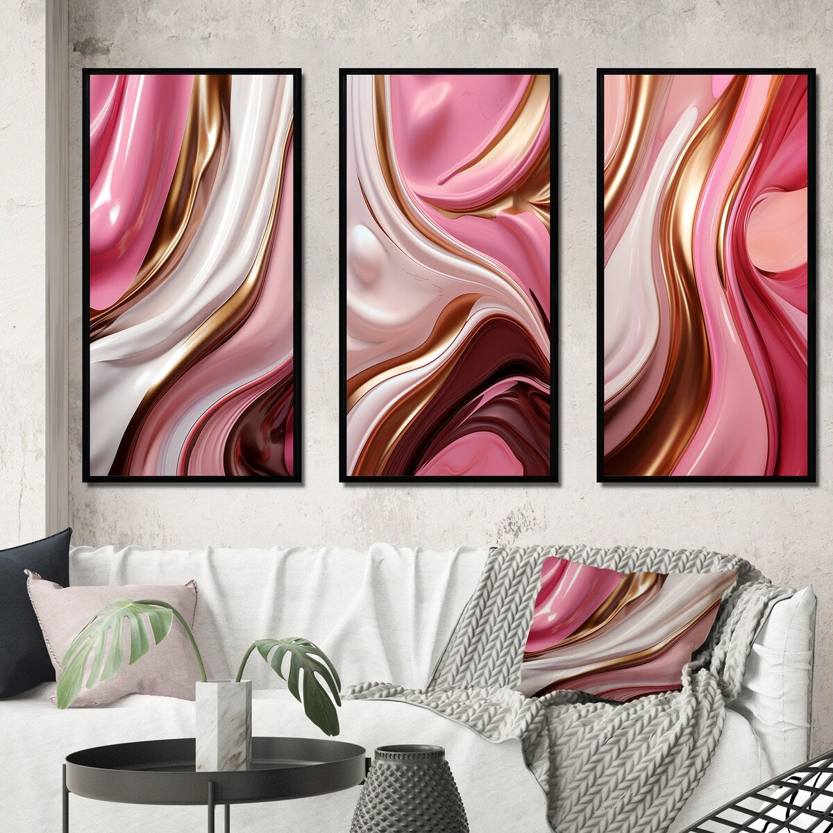 Designart "Liquid Pink & Gold Succulent Glam Art Alchemy IV" Abstract Shapes Frame Gallery Set Of 3 For Office Decor