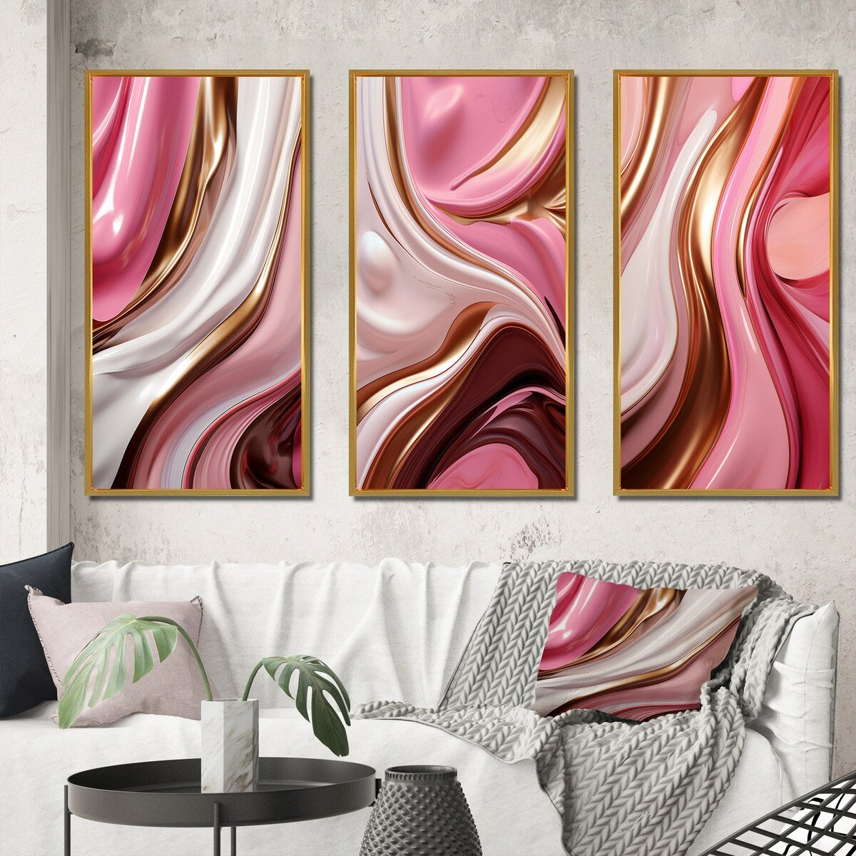 Designart "Liquid Pink & Gold Succulent Glam Art Alchemy IV" Abstract Shapes Frame Gallery Set Of 3 For Office Decor