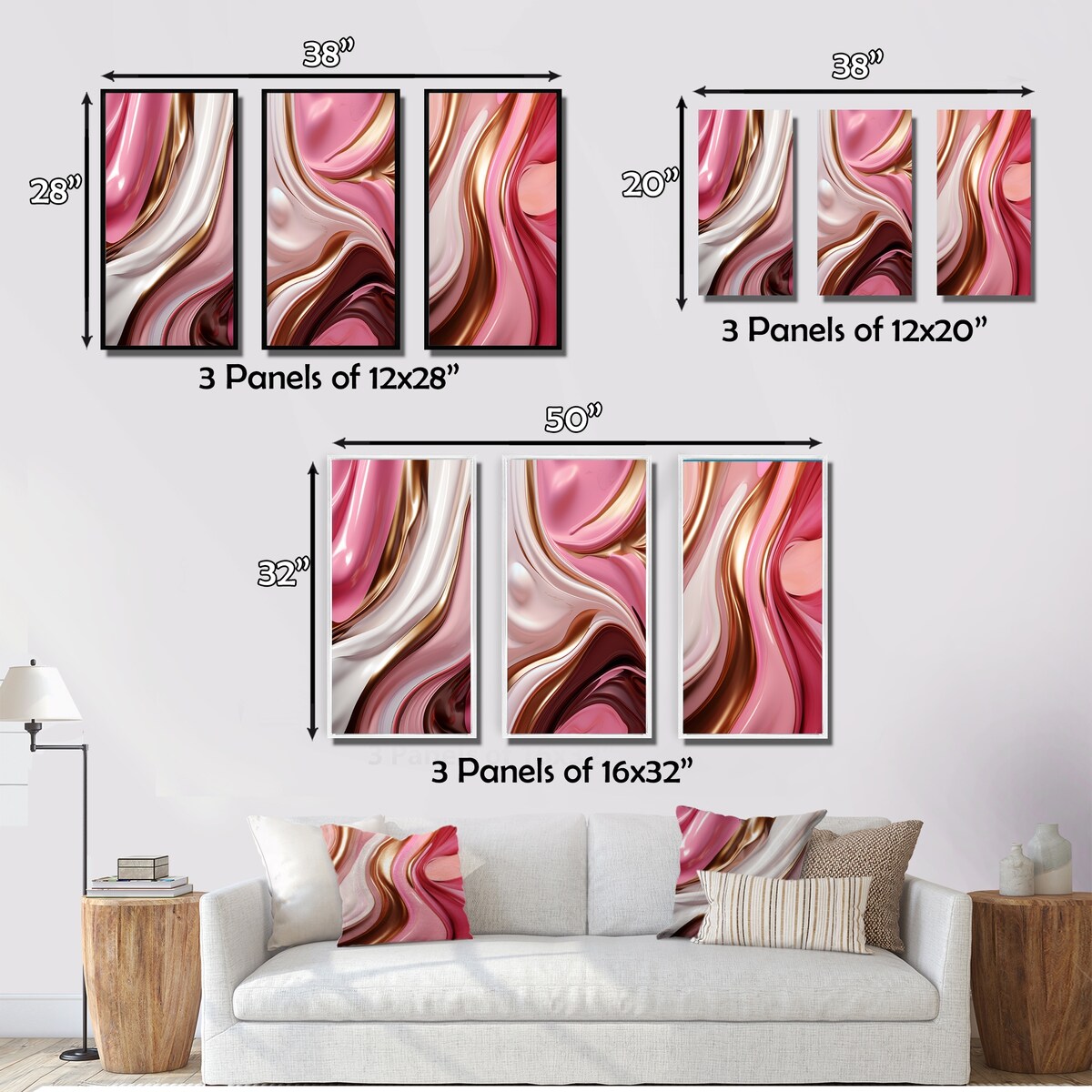 Designart "Liquid Pink & Gold Succulent Glam Art Alchemy IV" Abstract Shapes Frame Gallery Set Of 3 For Office Decor