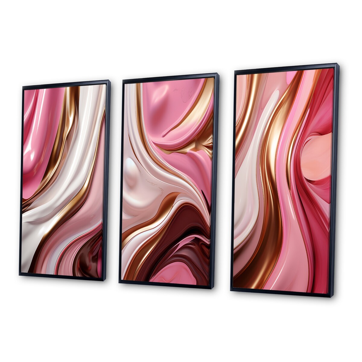 Designart "Liquid Pink & Gold Succulent Glam Art Alchemy IV" Abstract Shapes Frame Gallery Set Of 3 For Office Decor