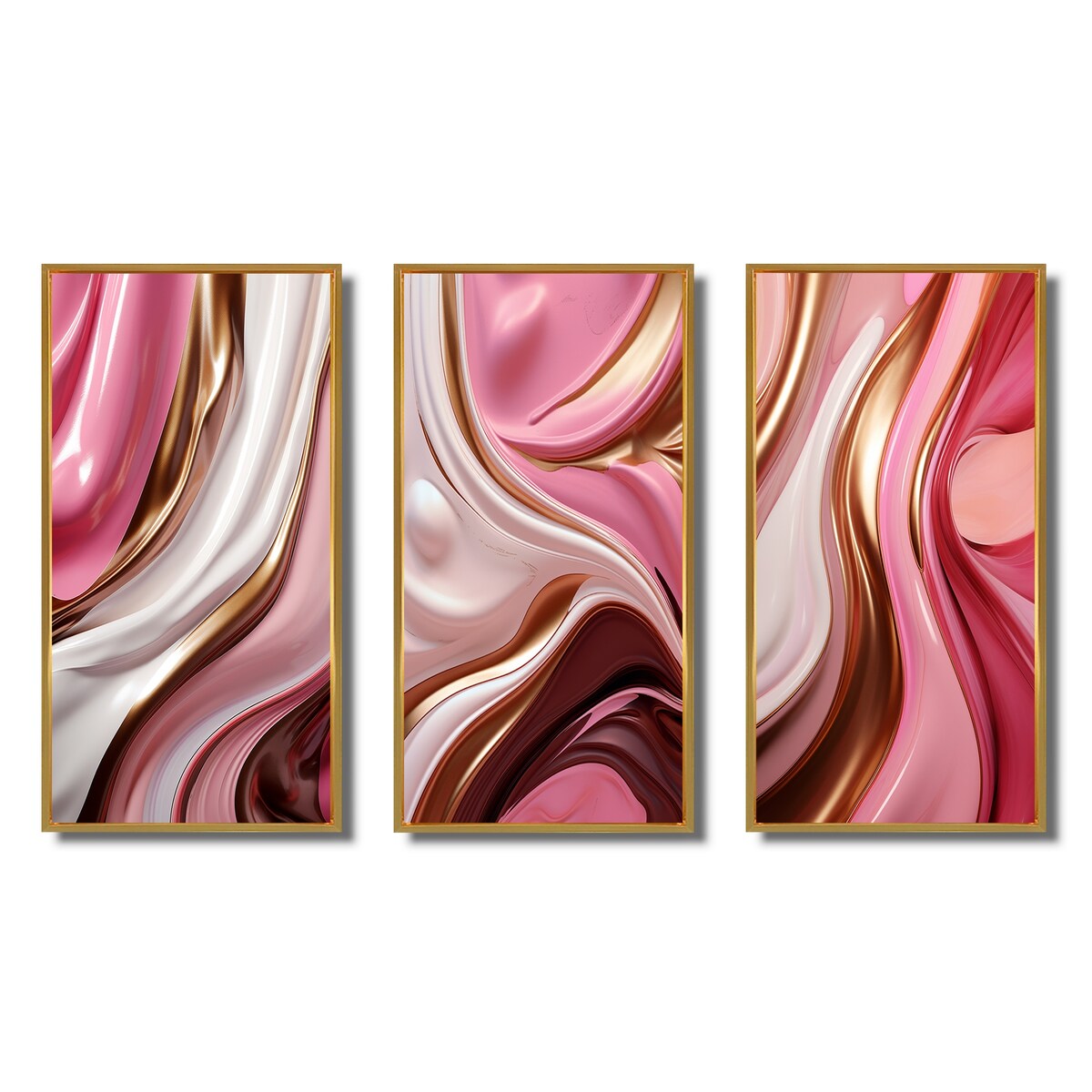Designart "Liquid Pink & Gold Succulent Glam Art Alchemy IV" Abstract Shapes Frame Gallery Set Of 3 For Office Decor