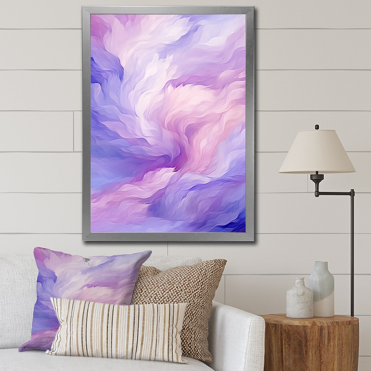 Designart "Liquid Purity Ink Wave Abstract In Purple Shades" Abstract Liquid Ink Framed Wall Decor