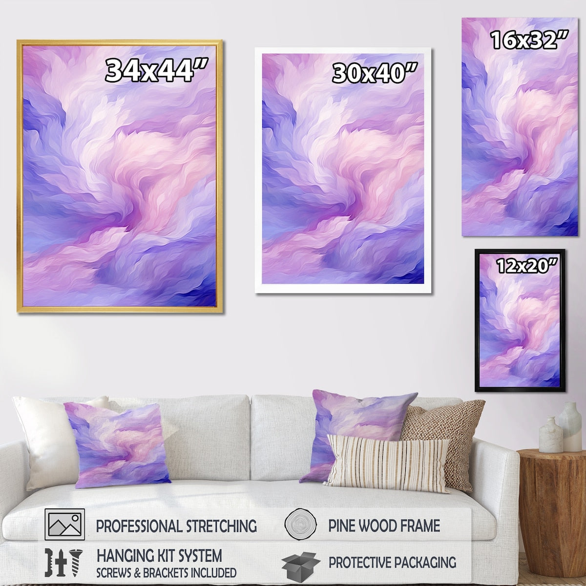 Designart "Liquid Purity Ink Wave Abstract In Purple Shades" Abstract Liquid Ink Framed Wall Decor