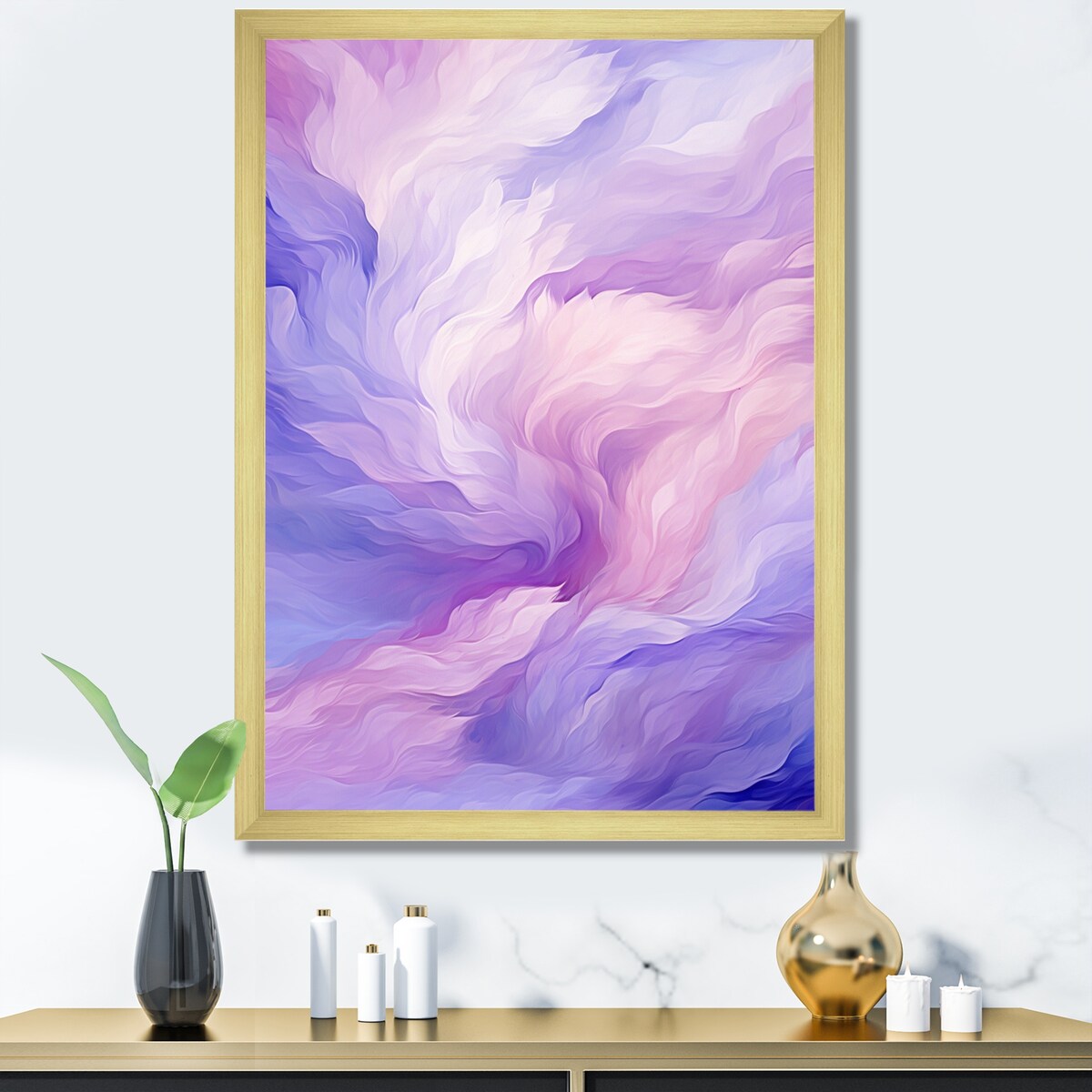 Designart "Liquid Purity Ink Wave Abstract In Purple Shades" Abstract Liquid Ink Framed Wall Decor