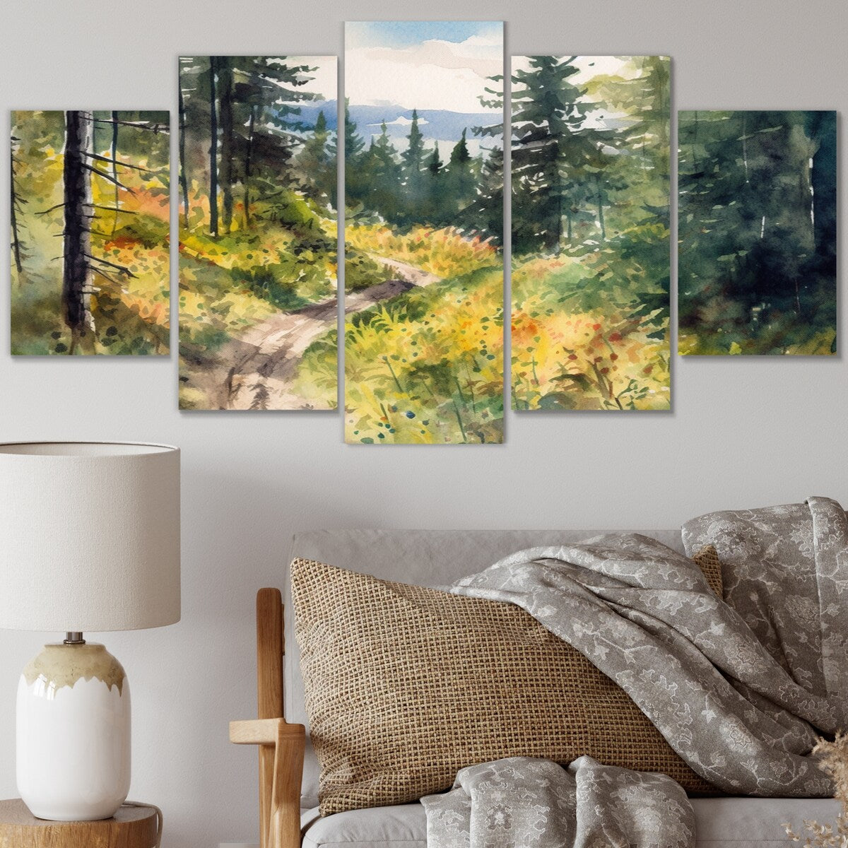 Designart "Little Road In Mountain Landscape VIII" Forest Multipanel Canvas Wall Art set