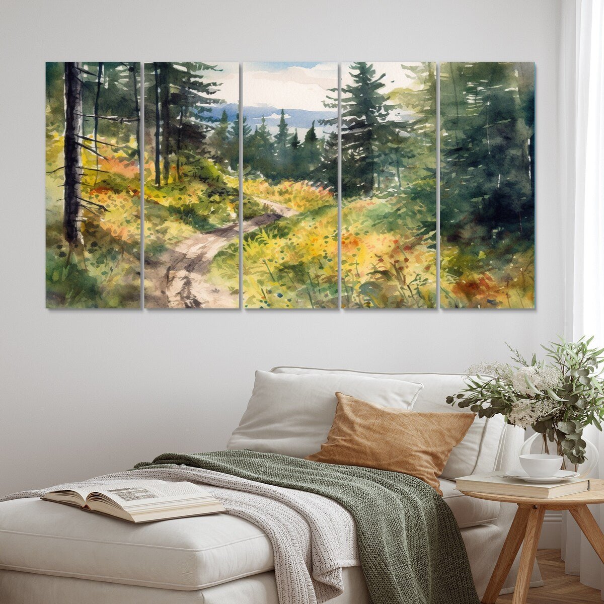Designart "Little Road In Mountain Landscape VIII" Forest Multipanel Canvas Wall Art set