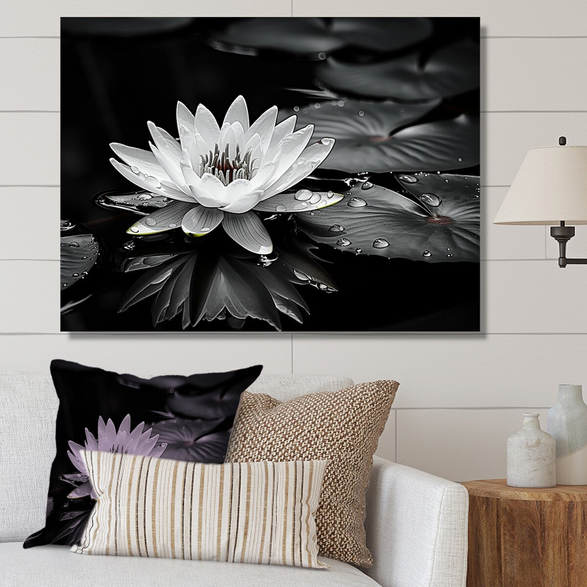Designart "Lotus Bloom Between The Lilly Pads" Lotus Wall Art