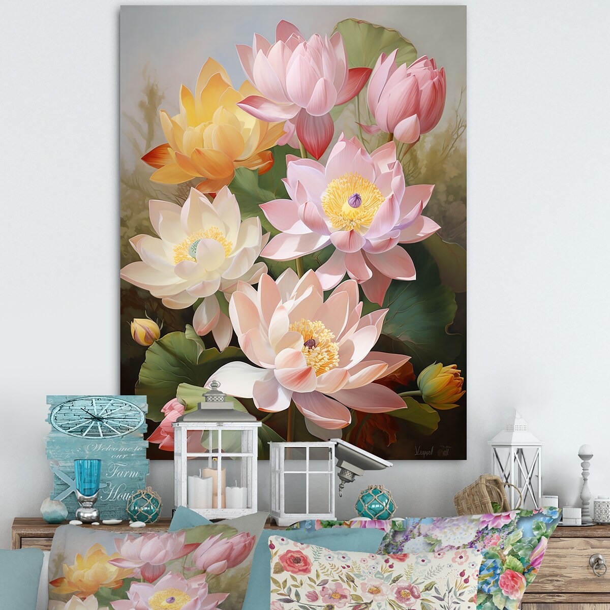 Designart "Lotus Exquisite Bouquet " Lotus Wall Art