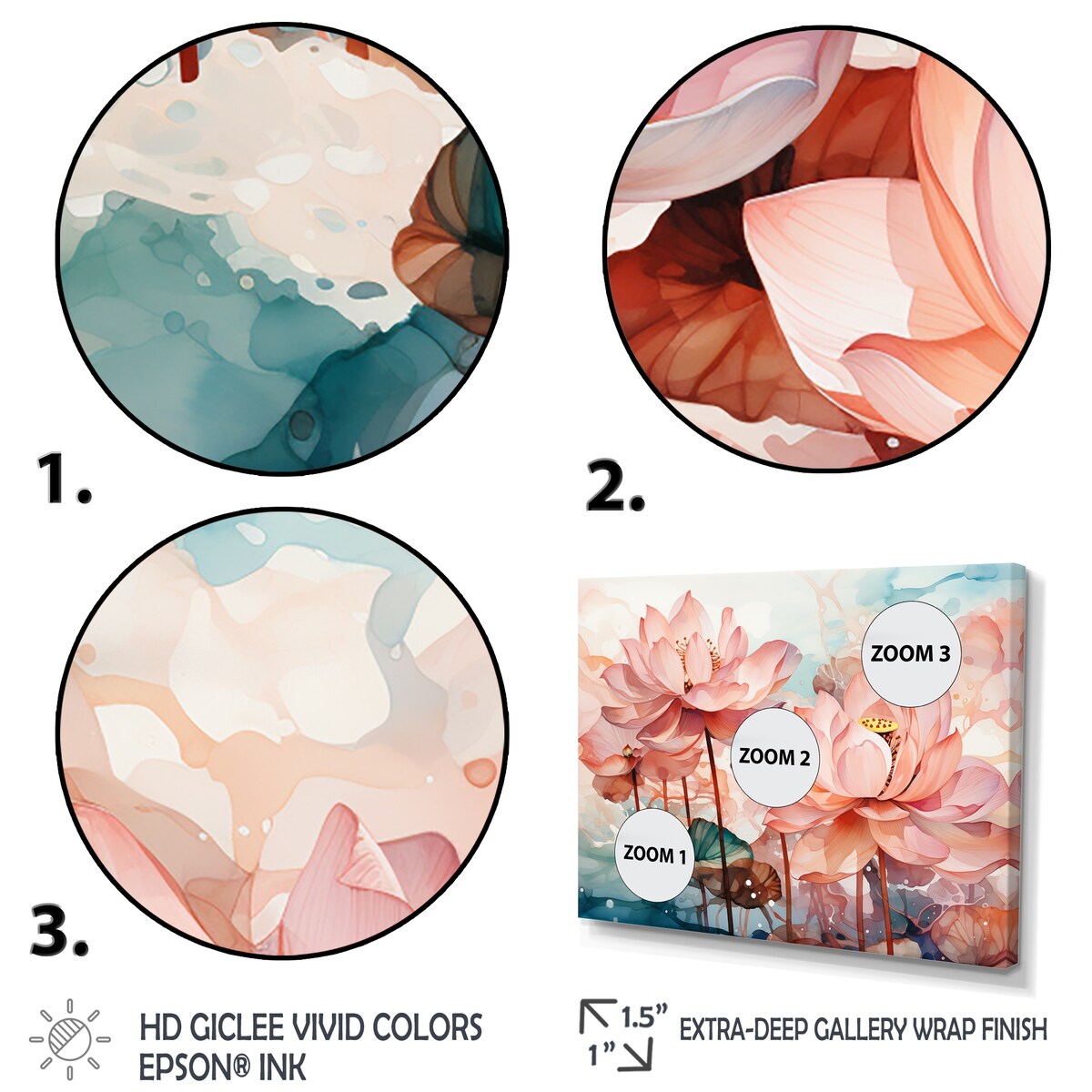 Designart "Lotus Pond Pink And Green China Ink" Pink China Art Set Of 5 Global Oversized Wall Decor Art For Living Room