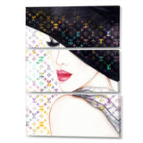 Designart "Luxurious Female Portrait With Hat I" Fashion Woman Canvas Art Print - 3 Panels