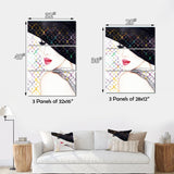 Designart "Luxurious Female Portrait With Hat I" Fashion Woman Canvas Art Print - 3 Panels