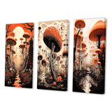 Designart "Magical Mushroom Vintage Landscape I" Abstract Landscape Orange - Canvas Set Of 3 For Living Room Decor