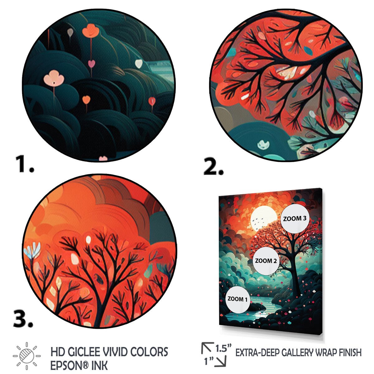 Designart "Magical Red Tree Next To Full Moon River" Animals Owl Framed Wall Art Living Room