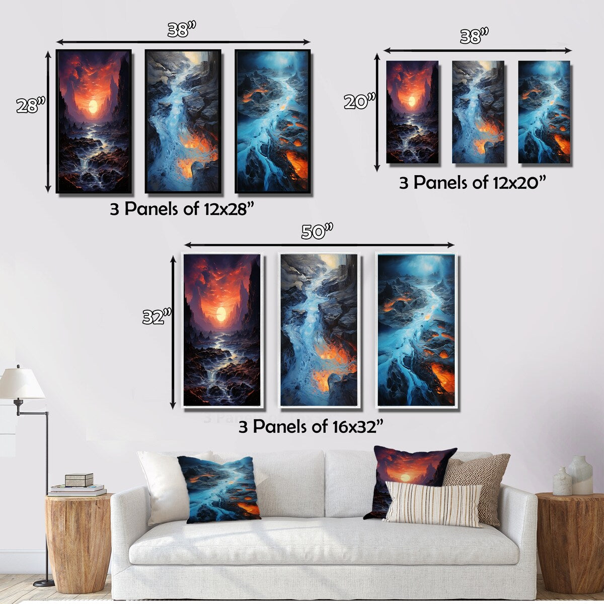 Designart "Magical Sunset Over Mountain River With Rocks" Meadow Purple - Canvas Set Of 3 For Living Room Decor